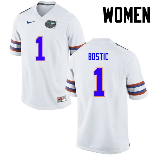 Women's NCAA Florida Gators Jonathan Bostic #1 Stitched Authentic Nike White College Football Jersey ZJU4865CY